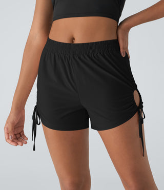 Breezeful™ Mid Rise Ruched Cut Out Drawstring Quick Dry Workout Shorts