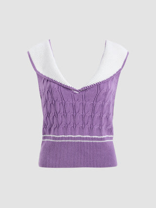 Patchy V-Neck Knit Tank Top