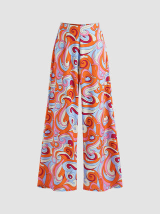 Wave-Print Wide Leg Pants