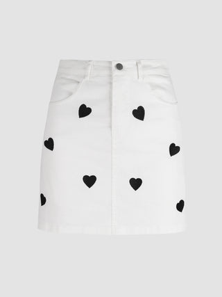 Heart Pattern Denim Skirt