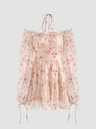 Floral Ruffle Halter Mini Dress