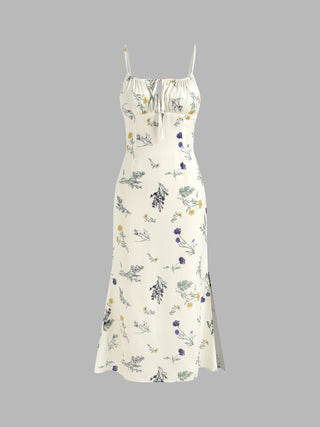 Floral Drawstring Slit Midi Dress