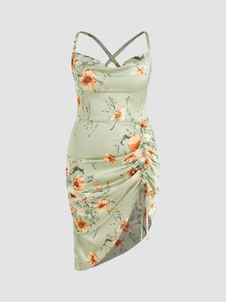 Floral Satin Ruched Midi Dress Curve & Plus