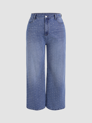 Rhinestone Straight Denim Jeans Curve & Plus