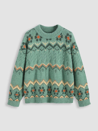 Wool-blend Geometric Knitted Long Sleeve Top