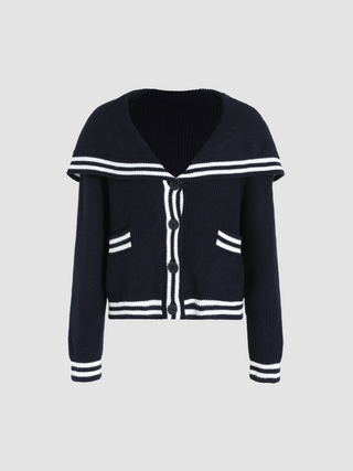 Contrasting Navy Collar Button Cardigan