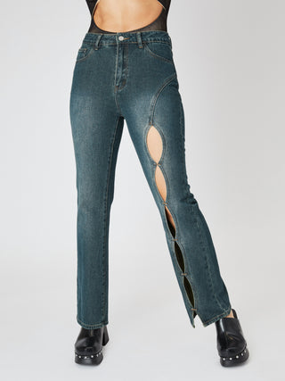 Retro Low Rise Cut Out Flare Leg Jeans