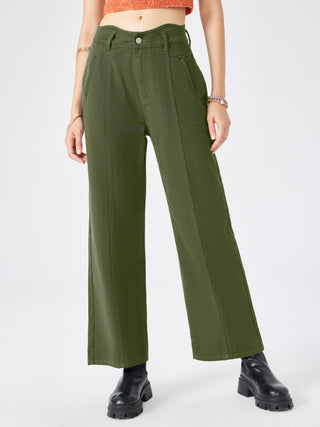 Solid Straight Leg Trousers