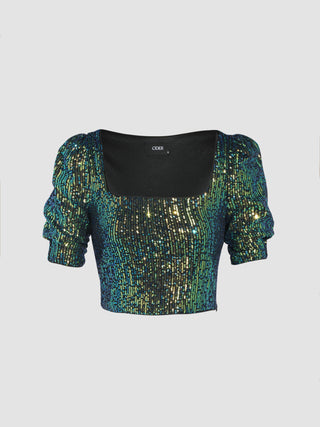 Sequin Square Neck Knitted Crop Top