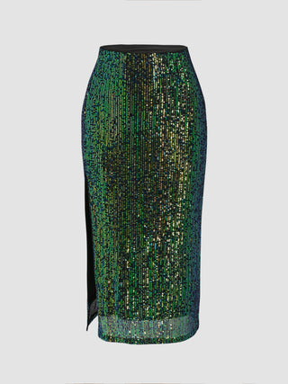 Sequin Split Knitted Maxi Skirt