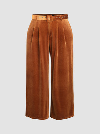 Velvet Mid Waist Belted Trousers Curve & Plus