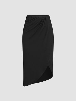 Solid High Waist Split Midi Skirt