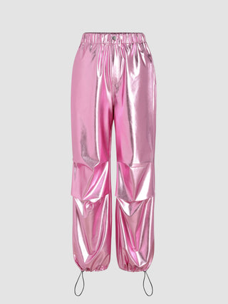 Metallic Solid Parachute Pants