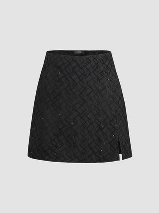 Tweed Solid Texture Split Mini Skirt