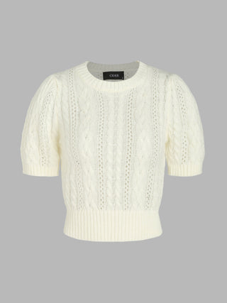 Wool-blend Solid Cable Knitted Hollow Out Top