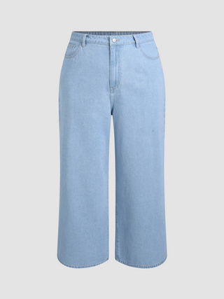 Denim Mid Waist Wide Leg Trousers Curve & Plus