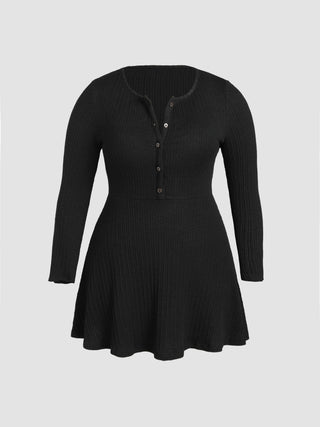 Solid Knit Fabric Long Sleeve Mini Dress Curve & Plus