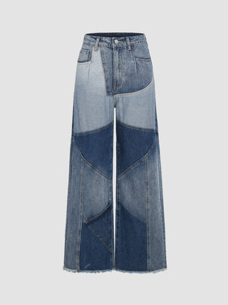 High Rise Patchy High Waist Wide Leg Jeans