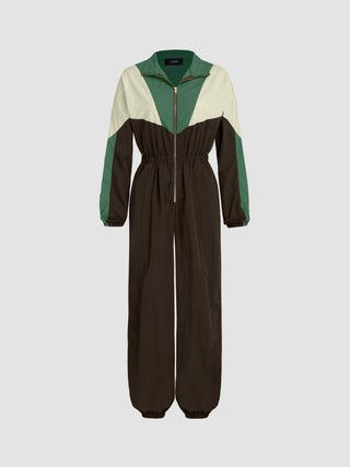 Woven Patchy Long Sleeve Parachute Jumpsuit