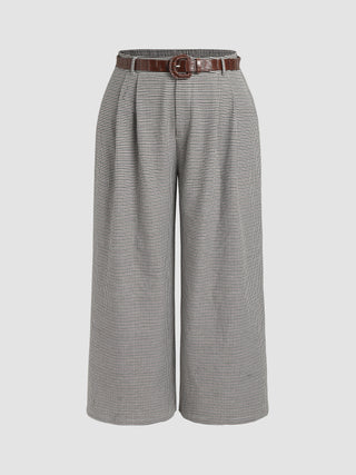 Houndstooth Wide Leg Trousers With Belt Curve & Plus