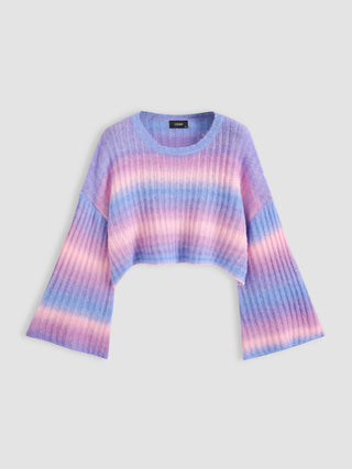 Wool-blend Gradient Striped Bell Sleeve Sweater Curve & Plus