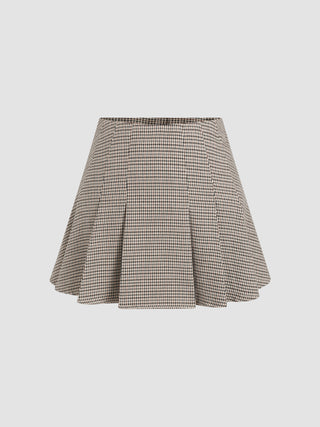 Houndstooth High Waist Mini Pleated Skirt