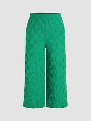 Solid Knitted High Waist Straight Leg Trousers Curve & Plus