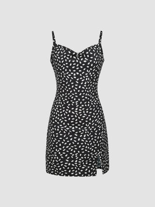 Spot Cowl Neck Split Mini Dress