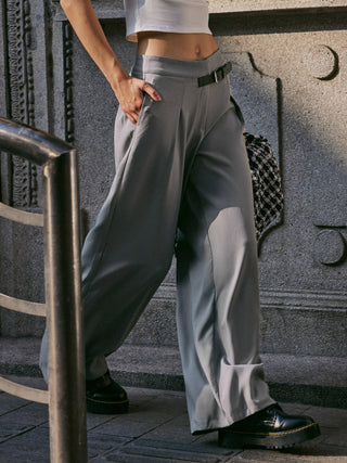 Pleated Belted Wide Leg Trousers