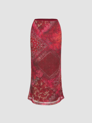 Mesh Paisley Pattern Bodycon Maxi Skirt