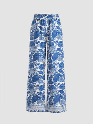 Graphic Pattern Mid Waist Wide Leg Trousers