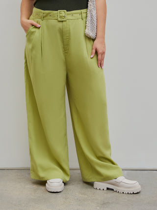 Mid Waist Trousers With Belt Curve & Plus