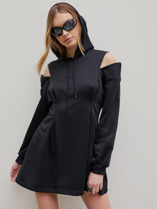 Solid Zip Up Drawstring Mini Dress