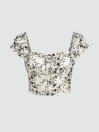 Floral Knotted Square Neck Crop Top