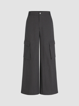 Striped Pocket Cargo Wide Leg Trousers