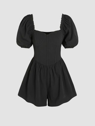 Solid Lace Trim Corset Romper