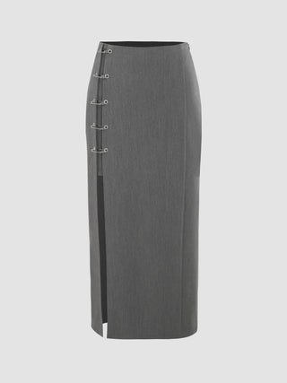 Solid Paper Clip Split Maxi Skirt