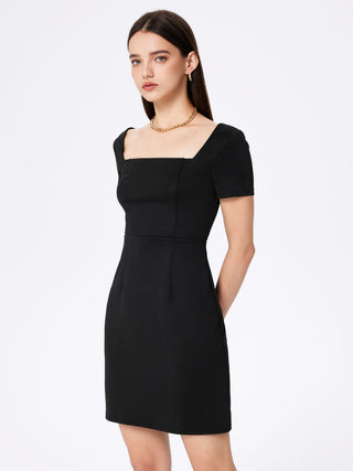 Solid Square Neck Short Sleeve Bodycon Dress