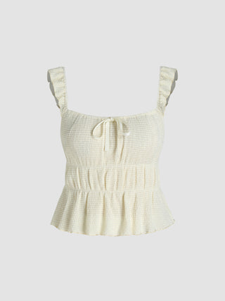 Texture Knotted Ruffle Hem Crop Top