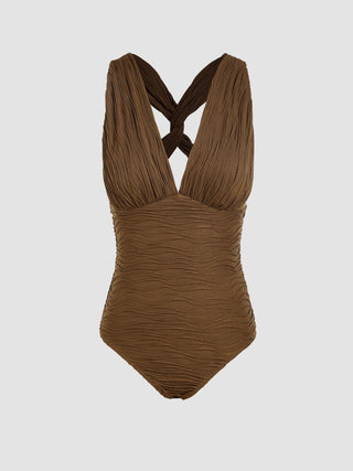 Texture V-neck Sleeveless Bodysuit