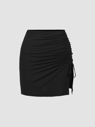 High Waist Ruched Knotted Mini Skirt