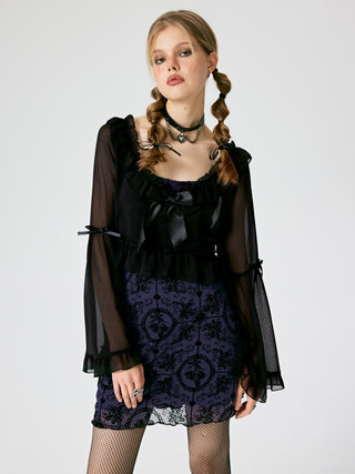 Bow U-neckline Bell Sleeve Blouse