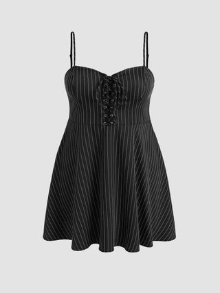 Striped Lace Up Mini Dress Curve & Plus