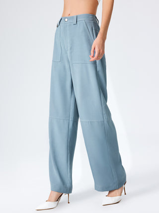 Solid Cargo Wide Leg Trousers