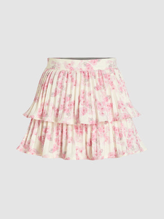 Floral Ruffle Hem Skirt Shorts