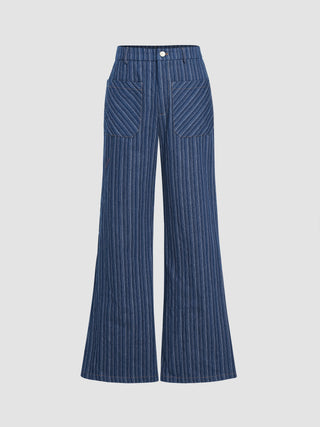 Denim Striped Pocket Flared Pants