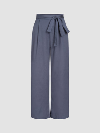 Knotted Pleated Wide Leg Trousers