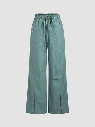 Elastic Waist Pocket Button Trousers