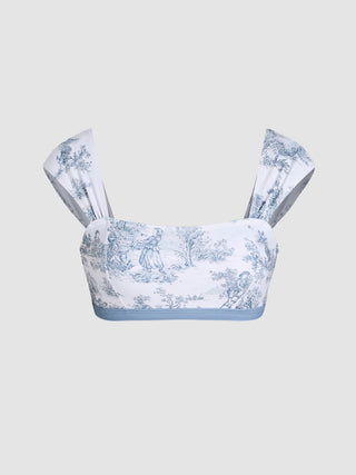 Toile de Jouy Square Neck Bikini Top