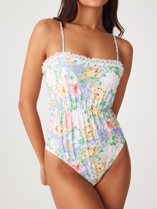 Lace Trim Floral One Piece Swimsuit